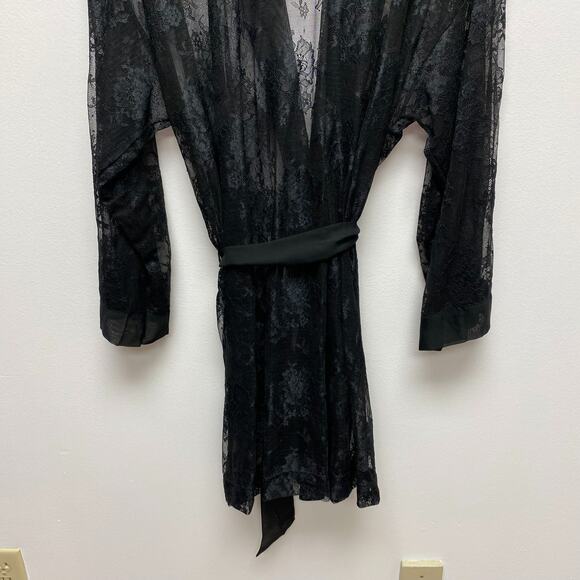 Cacique Womens Black Lace Sheer Long Sleeve Stretch Tie Front Kimono Robe 18/20 - Picture 6 of 10
